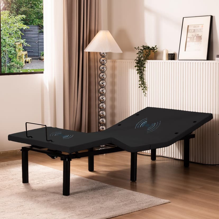 Fromann Adjustable Electric Twin XL Bed Base Frame with Massage,USB Type-C Ports, Zero Gravity, Under Bed Led Lighting and Three Leg Height (with Synchronization Connector) (Black)