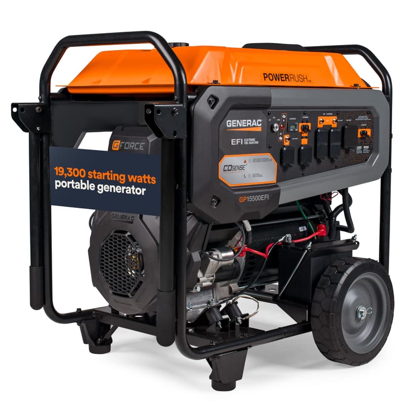 Generac 19,300 Starting Watt Portable Gas Generator - Electric Start - Home Backup or RV Ready - Heavy Duty Frame - Quiet, Long Runtime, Emergency Power - 49-State Compliant