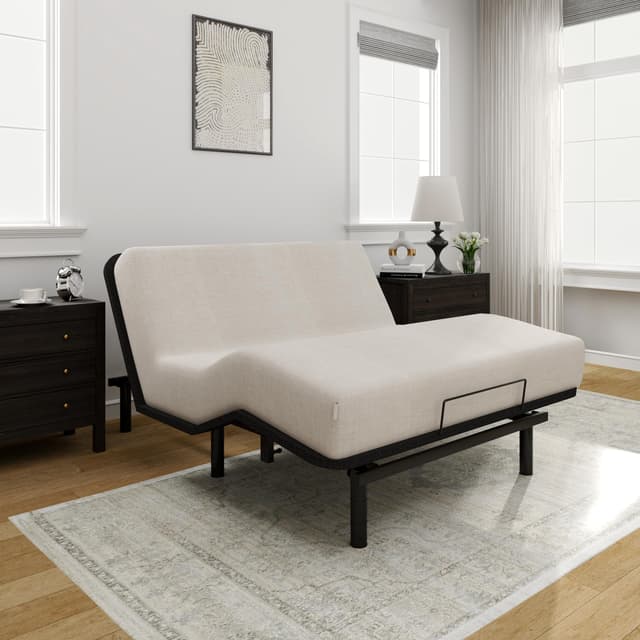 FLEXISPOT Adjustable Bed Frame Base Queen Size,Segmented Design,Easy Assemble,Oxford Fabric Bedspread,Wired Remote,Whisper Quiet Durable Motor,Mattress Holder, No Box Spring.