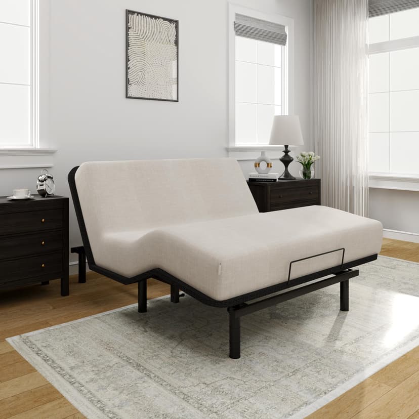 FLEXISPOT Adjustable Bed Frame Base Queen Size,Segmented Design,Easy Assemble,Oxford Fabric Bedspread,Wired Remote,Whisper Quiet Durable Motor,Mattress Holder, No Box Spring.