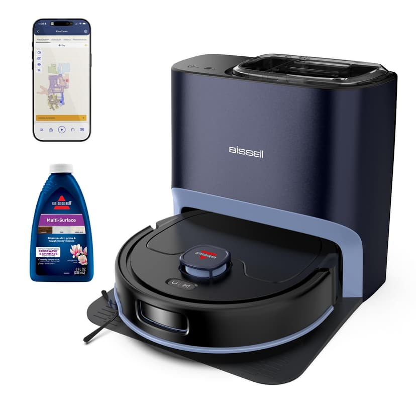 Bissell FlexClean FurForce Robot Vacuum & Mop with No Tangle Pet Brush Roll, LiDAR Navigation & Liftable Pad for Pet Hair Removal on Hard Floors & Rugs, 180min Runtime 60-Day Dust Collection, 4270L