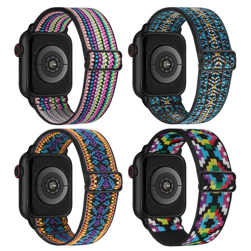 4 Pack Stretchy Solo Loop Compatible with Apple Watch Band 38mm 40mm 41mm 42mm 44mm 45mm 46mm 49mm Women Men, Sport Nylon Elastic Straps Braided Wristbands for iWatch Series 10 9 8 7 6 5 4 3 Ultra SE