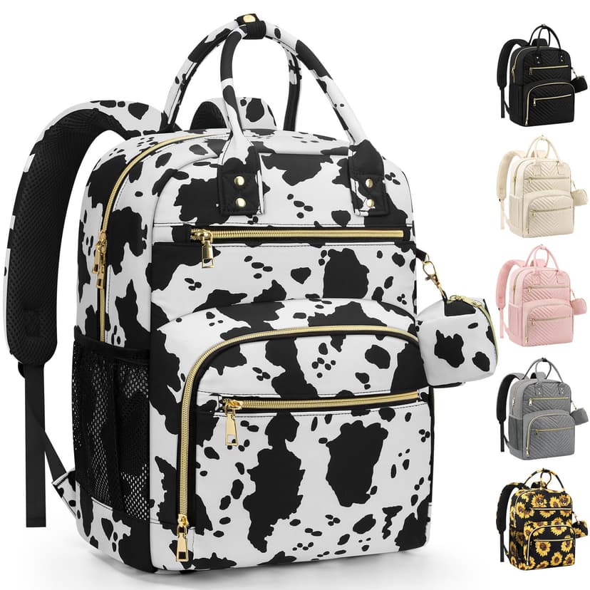 Pritent Diaper Bag Backpack,Baby Essentials Diapers Bag with Pacifier Case,Multipurpose Stylish Large Capacity Travel Backpack for Baby Girl/Boy(M-Cow Print)