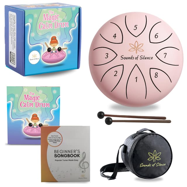 Steel Drum | Handpan 6 Inch 8 Notes with Storybook and Songbook | Magic Calm Drum | Kids Musical Instruments for Ages 3–8 | Anger Management Toys | Music Gifts (Pink)