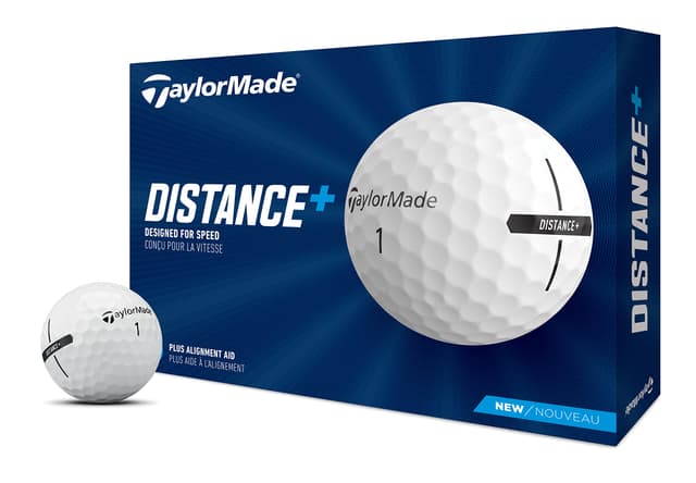 TaylorMade Distance+ Golf Balls, High-Velocity Performance, React Speed Core, Extended Flight Dimple Pattern, 12 Count, White