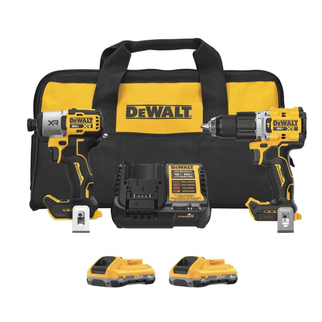 DEWALT 20V MAX XR Impact Driver and Hammer Drill Cordless Power Tool Combo Kit, Includes 2x 4ah POWERPACK Batteries and a Charger (DCK250QQ2)
