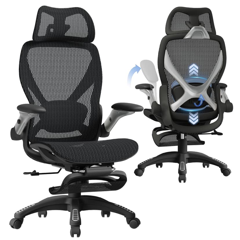 ELABEST X100 Ergonomic Mesh Office Chair with Footrest, Big and Tall Hone Desk Chair with 5D Flip-Up Arms, Adjustable 3D Lumbar Support,Gaming & Executive Computer Chairs