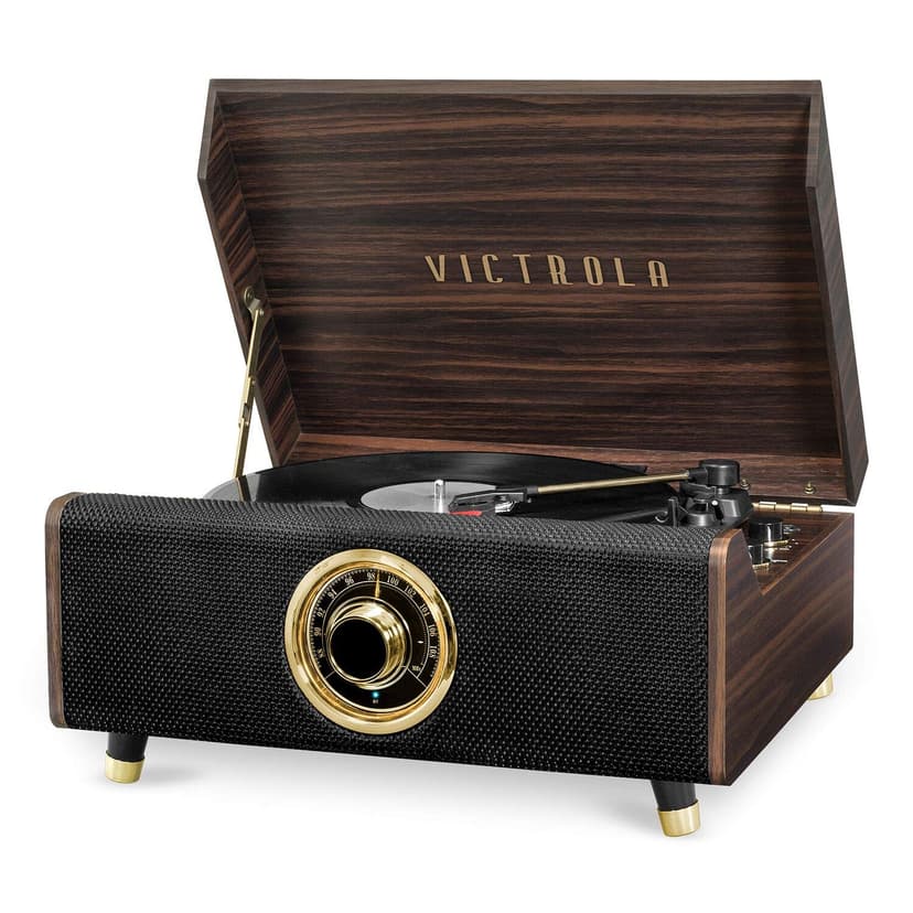 Victrola Highland 4-in-1 Bluetooth Record Player with Speakers – 3-Speed Vinyl Record Player, FM Radio & 3.5mm Aux, Wireless Music Streaming (Espresso)