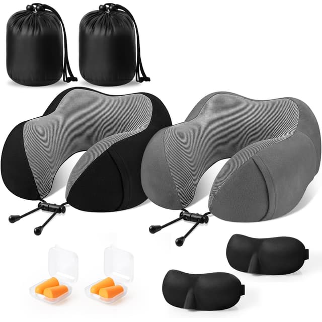 CloudBliss Travel Pillow Premium Memory Foam, Comfortable & Supportive Neck Pillow, Neck Pillows for Sleeping Travel, Airplane Pillow for Sleeping Airplane, Car, Office and Home（Black & Dark Grey）