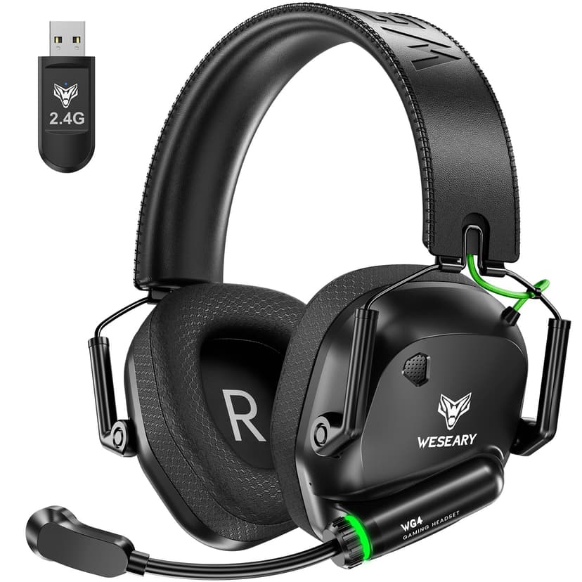 WESEARY Wireless Gaming Headset 2.4GHz & Bluetooth 5.4 Gaming Headphones with ENC Mic, Ultra-Low Latency, Stereo Sound, Soft Earmuffs, Wireless Headsets for PS5, PS4, Switch, PC, Mac