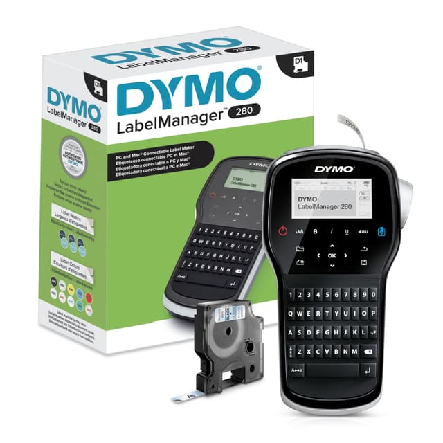 DYMO Label Maker LabelManager 280 Rechargeable Portable Label Maker Easy-to-Use One-Touch Smart Keys QWERTY Keyboard PC and Mac Connectivity For Home & Office Organization