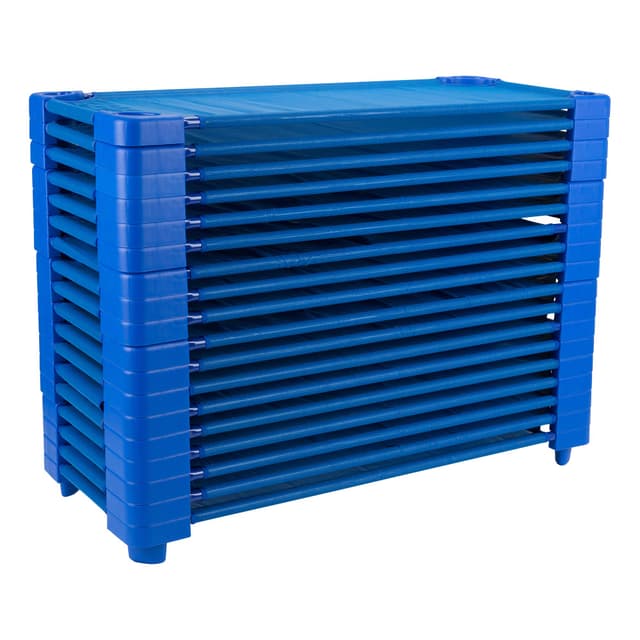 Sprogs Heavy Duty Toddler 40"L Stackable Daycare Cots for Preschool Kids Sleeping, Resting, and Naptime, SPG-0232-5-18PK, Blue (Pack of 18)
