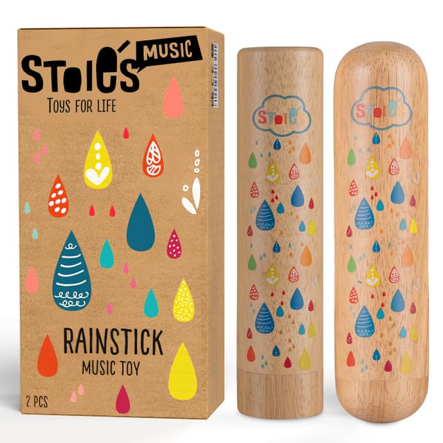 Stoie's Wooden Rainstick Instrument for Kids, Support Music Exploration, Coordination and Rhythm Baby Toy, Soothing Sound for Sensory Play, Durable Rainmaker of Kid-Friendly Size, 2 Pack