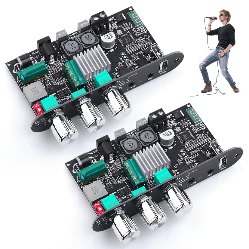 ZK-1001UM Bluetooth 5.3 Amplifier Board, 100W Mini Mono Audio Amp with TWS Box, DC 9-24V Boost Circuit Amps for Home Outdoor DIY Speakers, MIC and Reverb, USB/AUX Input, (2 Pack)