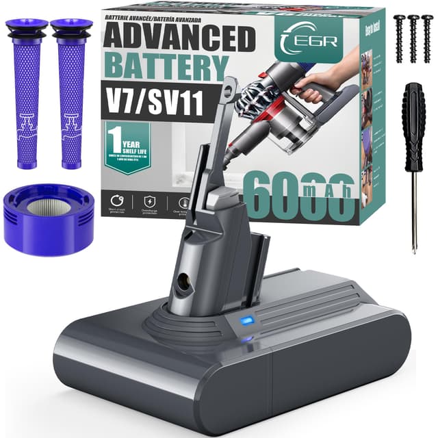 EGR Upgrade 6000mAh 21.6V V7 Battery Replacement Compatible with Dyson SV11 V7 Motorhead/Animal/Trigger/HEPA/Car+Boat/Absolute Handheld Cordless Vacuum Cleaners. (Not Fit V6, V8, V10)