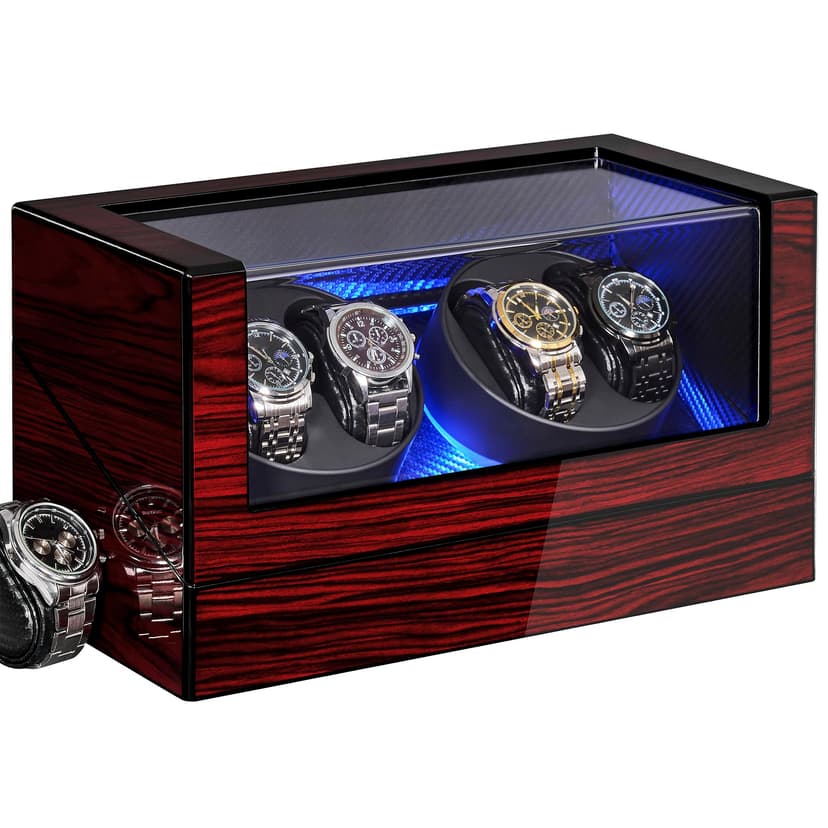 ANWBROAD Watch Winders For Automatic Watches, Automatic Watch Winder Box With Led Light, Watch Turner For Automatic, 4 Watch Rotator And Super Quiet Motor And 4 Rotation Mode, UJWW011Y