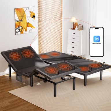 AMADA HOMEFURNISHING Adjustable Bed Frame with Massage, App-Controlled Split King Adjustable Bed with 4 USB Ports & Under-Bed Night Light, Wireless Electric Bed Frame, 4 Height Options, SK2