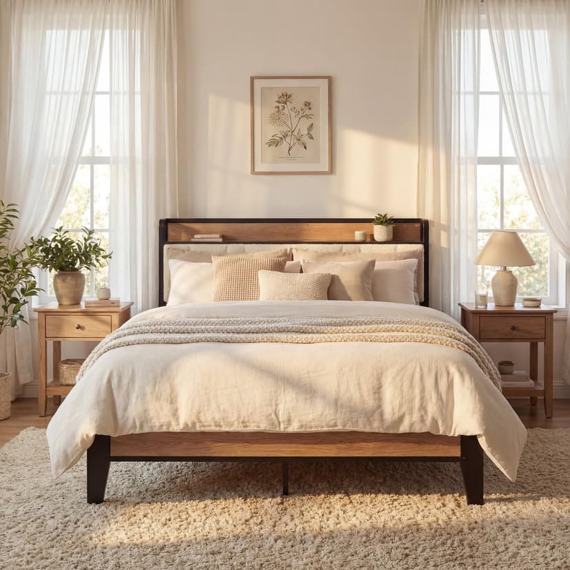 LIKIMIO Full Bed Frames, Storage Headboard with Charging Station, Solid and Stable, Noise Free, No Box Spring Needed, Easy Assembly, Wood and Cream