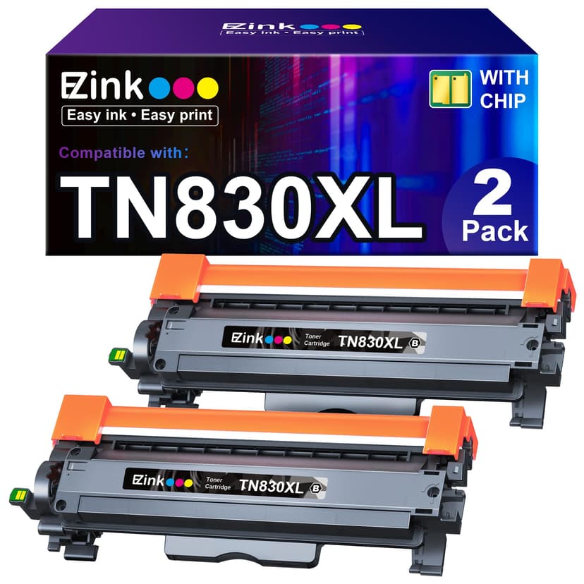 E-Z Ink Compatible TN830XL Toner Cartridge Replacement for Brother TN830XL TN830 TN 830 Toner Cartridges Compatible with Brother DCP-L2640DW HL-L2460DW HL-L2480DW HL-L2400D Printer (2 TN830XL Toner)