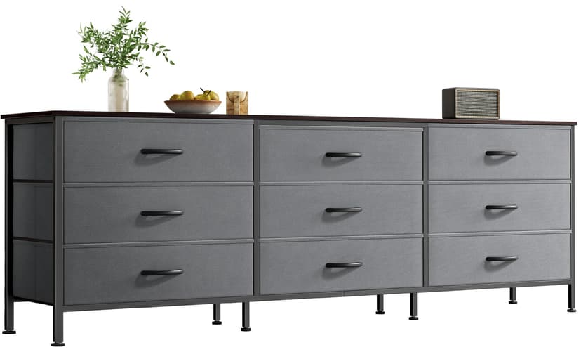 Huuger 63 Inch Dresser for Bedroom, Dresser for Closet with 9 Drawers, Large TV Stand for 55, 65, 70 Inch TV, Entertainment Center with Storage, Wide Long Chest of Drawers, Walnut and Dark Grey