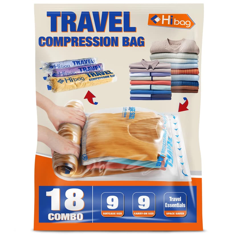 18 Compression Bags for Travel Essentials, Vacuum Packing Space Saver Bags for Cruise Accessories (18-Travel)