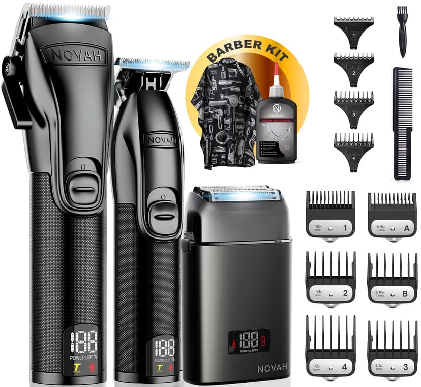 Novah Professional Barber Clippers and Trimmer Set - Foil Shaver Professional Hair Clippers for Men, Mens Cordless Hair Clipper for Barbers Haircut Kit, Fade