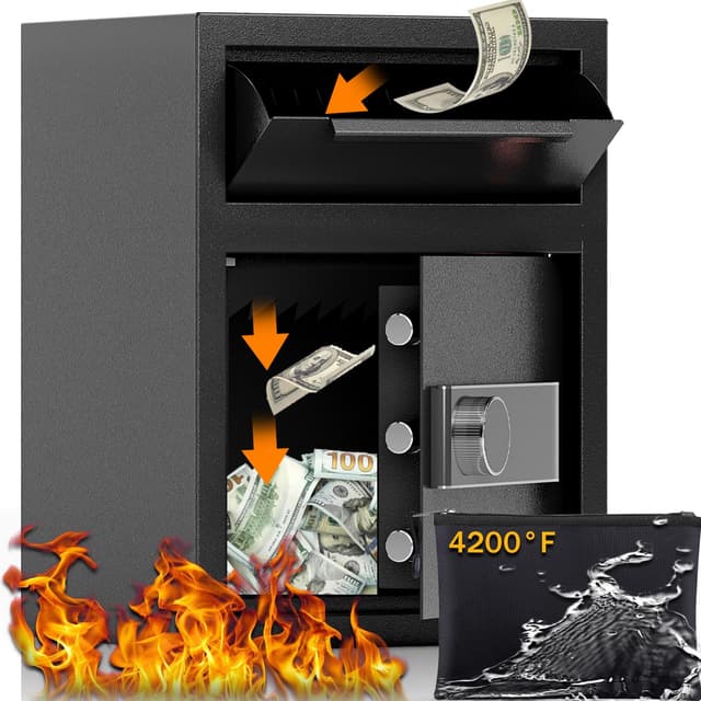 2.0 CUB Depository Drop Safe Fireproof, Front Drop Slot Lock Box with Digital Combination and Anti-Fishing, Silent Deposit Safe Box, Security Money Safe for Cash Slips Expense Business Office Home