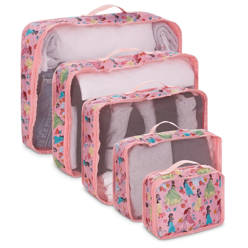 Disney Princess Cinderella Packing Cubes - Winnie the Pooh, Minnie Mickey Stitch 5 Piece Packing Cubes Compression - Travel Essential Accessories - Luggage Suitcase Organizer Set - For Kids, Adults