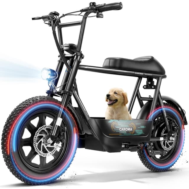 Caroma Peak 560W Electric Scooters with Seat for Adults, 16" Fat Tire for All-Terrain, 15Miles Max Range, 20mph Top Speed, Commuter Escooter for Adults&Teens, Motorcycle Style with Carry Basket,Black