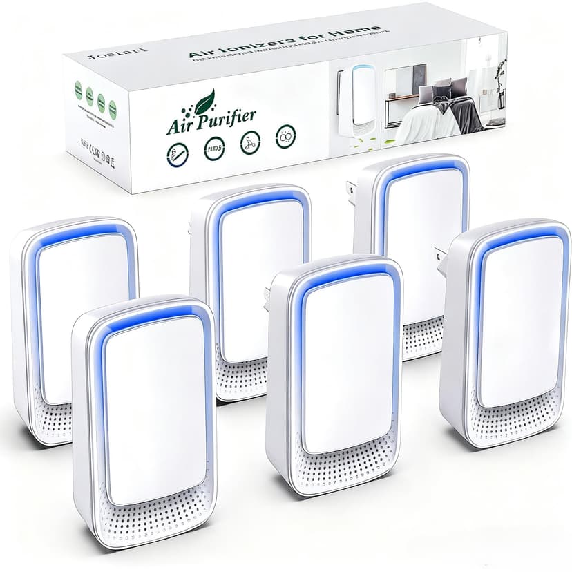 Plug In Air Ionizer Purifier for Home (6 Pack), Negative Ion Generator, Quiet Air Freshener for Bedroom, Office, Kitchen, Portable Air Filter, Mini Air Cleaner