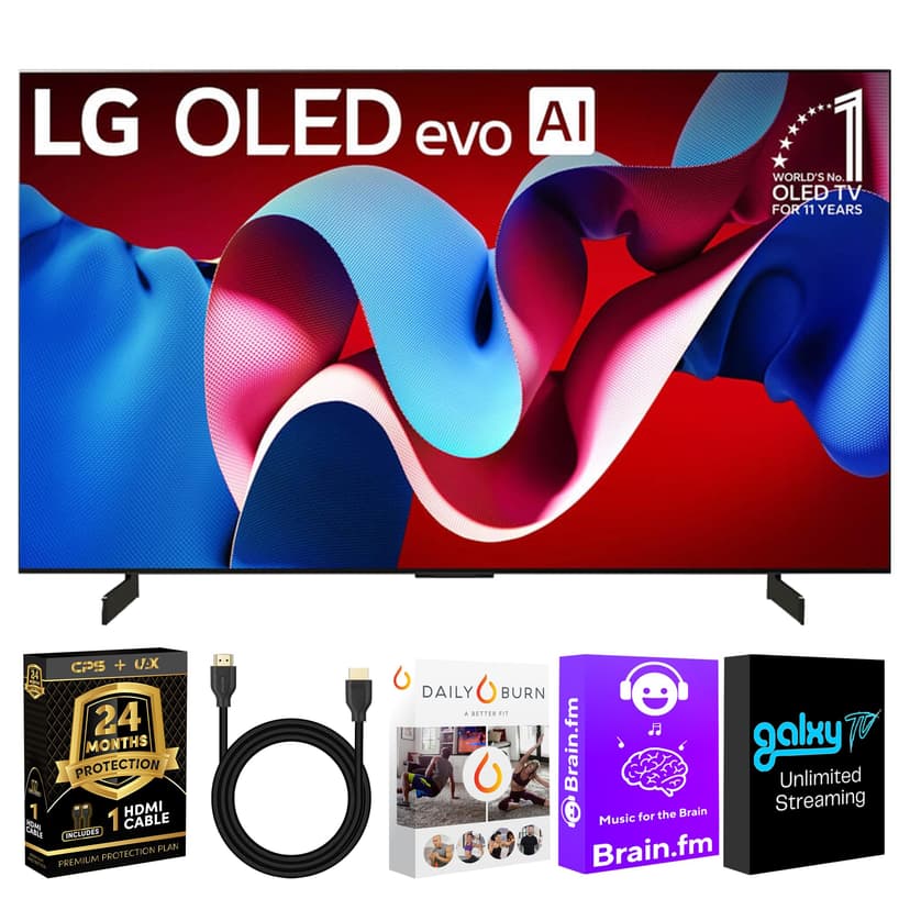 LG OLED C4 Inch HDR 4K Smart OLED TV 144 HZ Refresh Rate + UAX 4K HDMI 2.0 Cable + CPS 24 Months Protection and Streaming Bundle with Alexa (48, Inches)