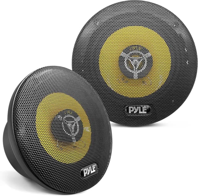 Pyle Car Three Way Speaker System - Pro 6.5 Inch 280 Watt 4 Ohm Mid Tweeter Component Audio Sound Speakers For Car Stereo w/ 40 Oz Magnet, 2.25” Mount Depth Fits Standard OEM - Pyle PLG6.3 (Pair),Yellow/Black