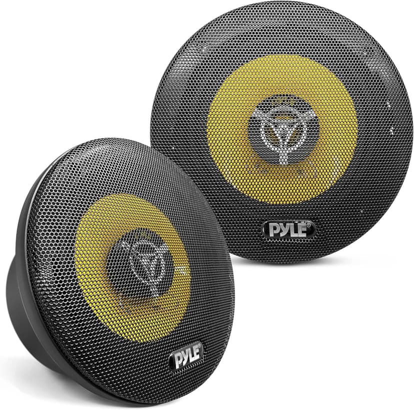 Pyle Car Three Way Speaker System - Pro 6.5 Inch 280 Watt 4 Ohm Mid Tweeter Component Audio Sound Speakers For Car Stereo w/ 40 Oz Magnet, 2.25” Mount Depth Fits Standard OEM - Pyle PLG6.3 (Pair),Yellow/Black