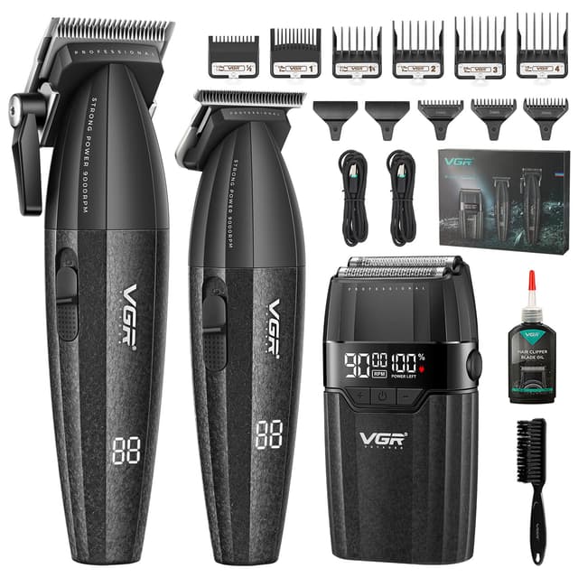 VGR 640S3 Professional 3 in 1 Hair Cutting Kit, 9000RPM Hair Clippers for Men Professional Hair Trimmer & Foil Shavers Set, Cordless Mens Barber Combo for Home, for Him(Black)