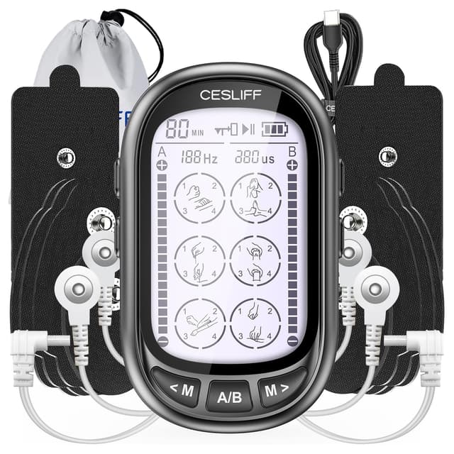 Dual Channel TENS EMS Unit 24 Modes 36 Levels, Upgraded Large Screen Intensity Muscle Stimulator for Back Neck Shoulder Pain Relief, Rechargeable Electric Pulse Massager TENS Machine with 10 Pads