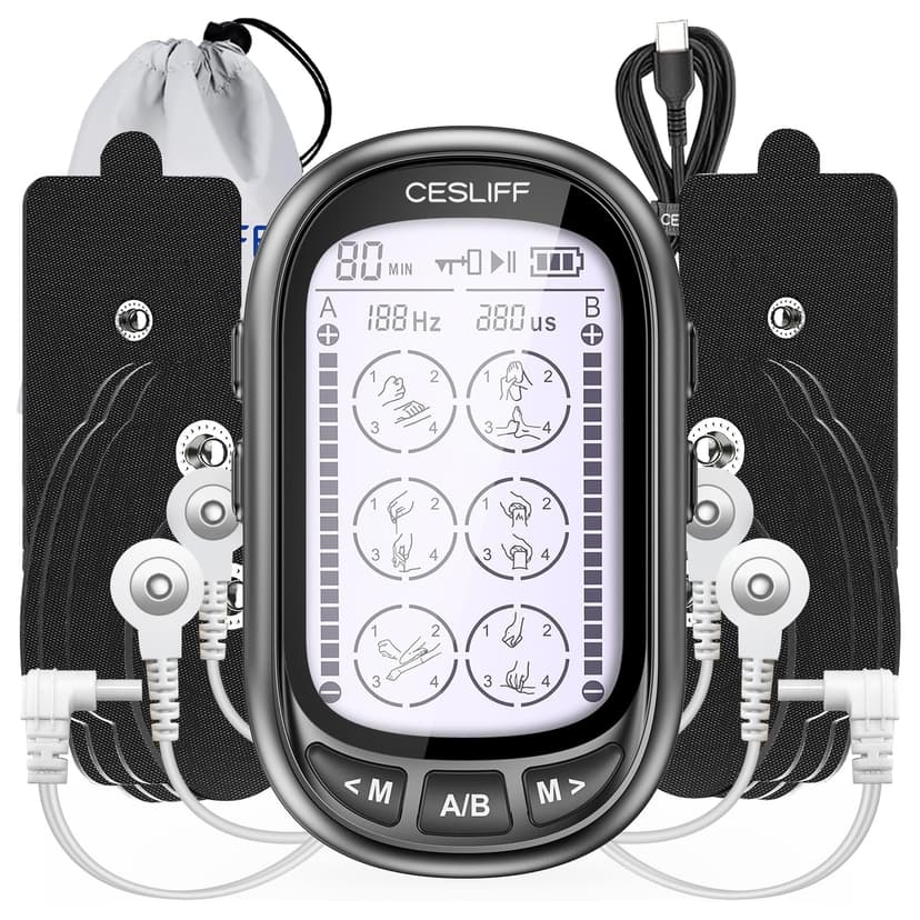 Dual Channel TENS EMS Unit 24 Modes 36 Levels, Upgraded Large Screen Intensity Muscle Stimulator for Back Neck Shoulder Pain Relief, Rechargeable Electric Pulse Massager TENS Machine with 10 Pads
