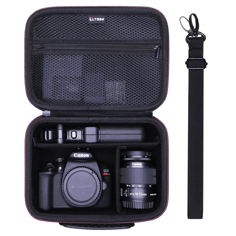 Camera Case Compatible with Canon EOS Rebel T7/R50/R6 Mark II/R100/R50 V/T6/R8/R10/R5 Mark II/RP/R7/5D Mark IV/SL3/R5/T100 DSLR SLR Camera, Len and Tripod with 4 Dividers and Shoulder Strap, Black