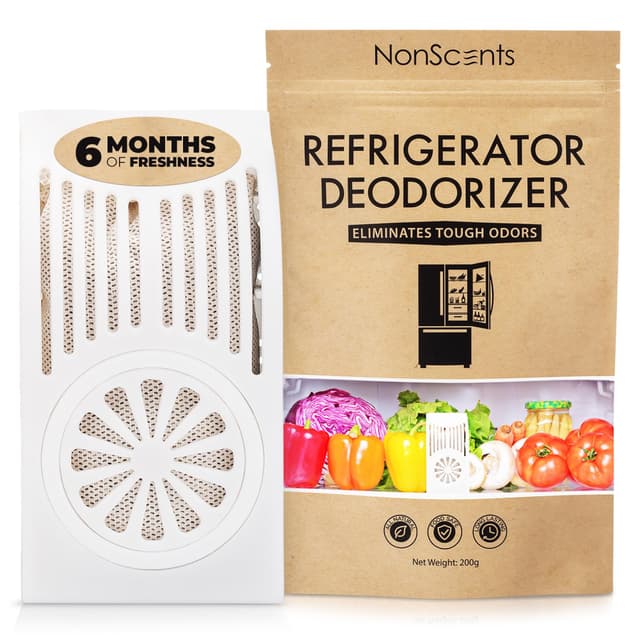 NonScents Refrigerator Deodorizer – Odor Eliminator for Fridge & Freezer – Outshines Baking Soda & Deodorizer with Activated Charcoal – Unscented & Long-Lasting, Freshen Refrigerator