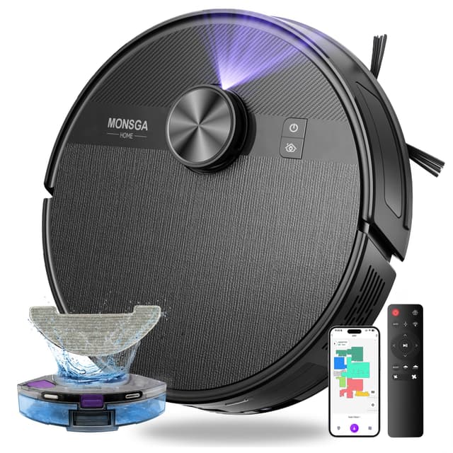 MONSGA Robot Vacuum and Mop Combo, 7000Pa Robotic Vacuum with Lidar Navigation, 180mins Runtime, Tangle-Free Robot Mop, 5 Editable Maps, APP/Remote/Voice Control, Ideal for Hard Floors and Carpets