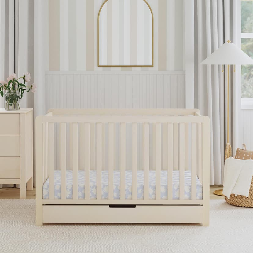 Carter's by Davinci Colby 4-in-1 Convertible Crib with Trundle Drawer in Washed Natural, Greenguard Gold Certified, Undercrib Storage