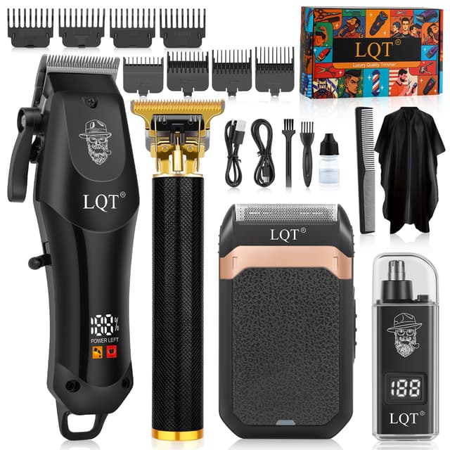 Hair Clippers for Men with LED Display, 4-Piece Cordless Grooming Kit with Hair Clipper, Beard Trimmer, Foil Shaver & Nose Trimmer, Complete Set for Home Barber
