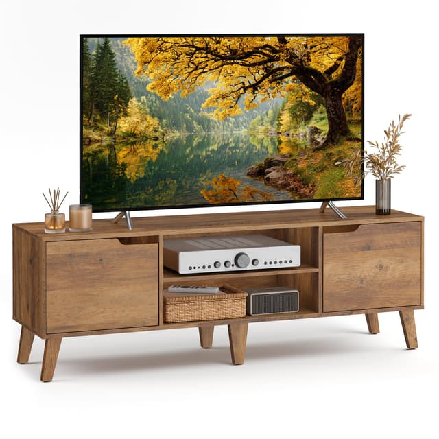 VASAGLE TV Stand for 65-Inch TVs, Entertainment Center with Adjustable Shelf, 58-Inch Long Media Console Table, Transitional Style, for Living Room, Bedroom, Honey Brown ULTV556K01