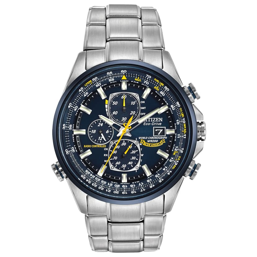 CITIZEN Men's Eco-Drive Sport Luxury World Chronograph Atomic Time Keeping Watch in Stainless Steel, Blue Dial (Model: AT8020-54L)