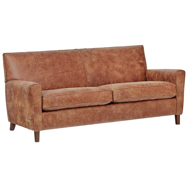 Amazon Brand – Rivet Lawson Modern Angled Leather Sofa, 78"W, Saddle Brown