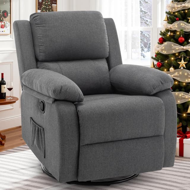 Korser Recliner Chair, 360 Swivel Rocker Chair for Adults, Small Rocking Recliner for Small Spaces, Upholstered Fabric Glider Recliner Nursery (Swivel Rocker Recliner, Grey)