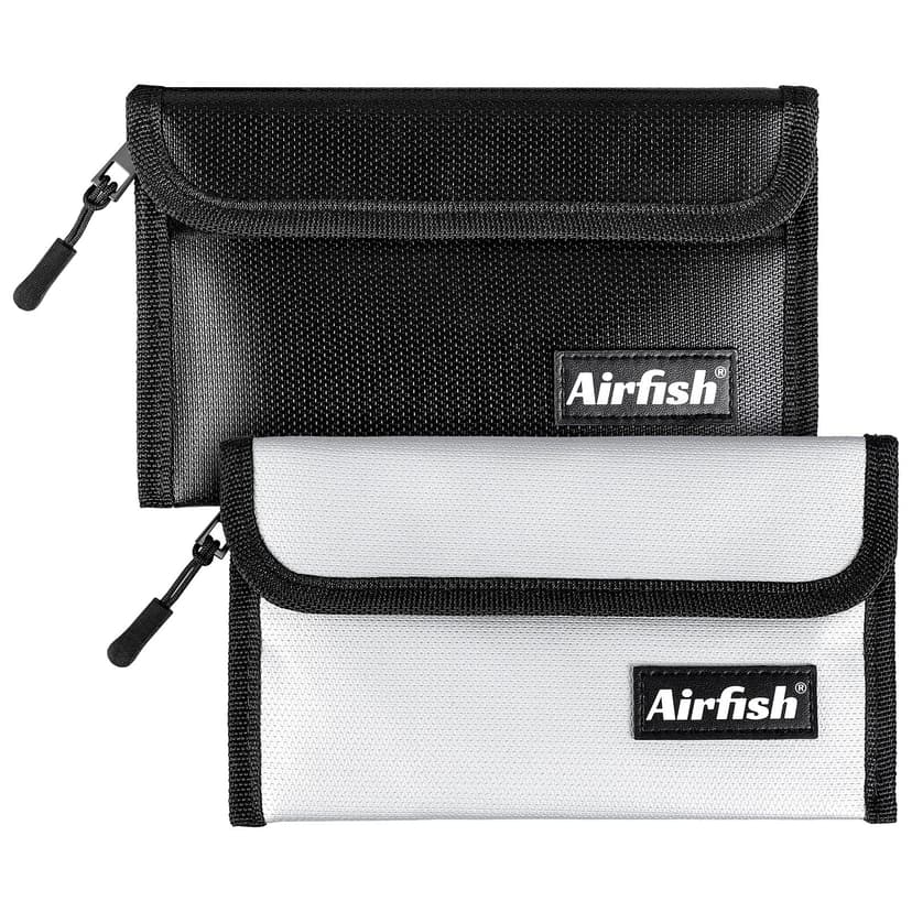 Airfish 2 Pack Fireproof Bag, 8 x 5 Fireproof Money Bag, Small Fireproof Document Bag, Fireproof Envelope with Zipper, Waterproof Cash Pouch for Valuables/Jewelry/Cash/Passport/Invoices, Balck and