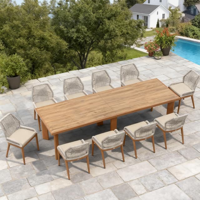 PURPLE LEAF 11 Pieces Patio Dining Set Aluminum Oversize Rectangular Table and Wicker Chairs with Cushions for Kitchen Porch Garden Modern Outdoor Furniture Sets