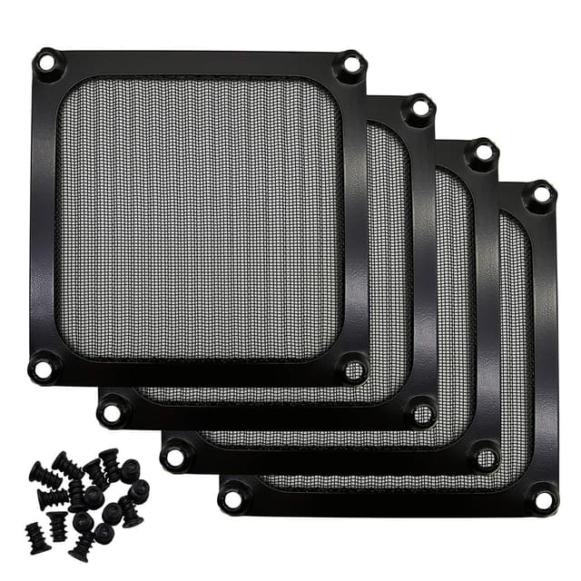 90mm 92mm Computer Fan Filter Grills with Screws, Aluminum Frame Ultra Fine Stainelss Steel Mesh - 4 Pack (Black)