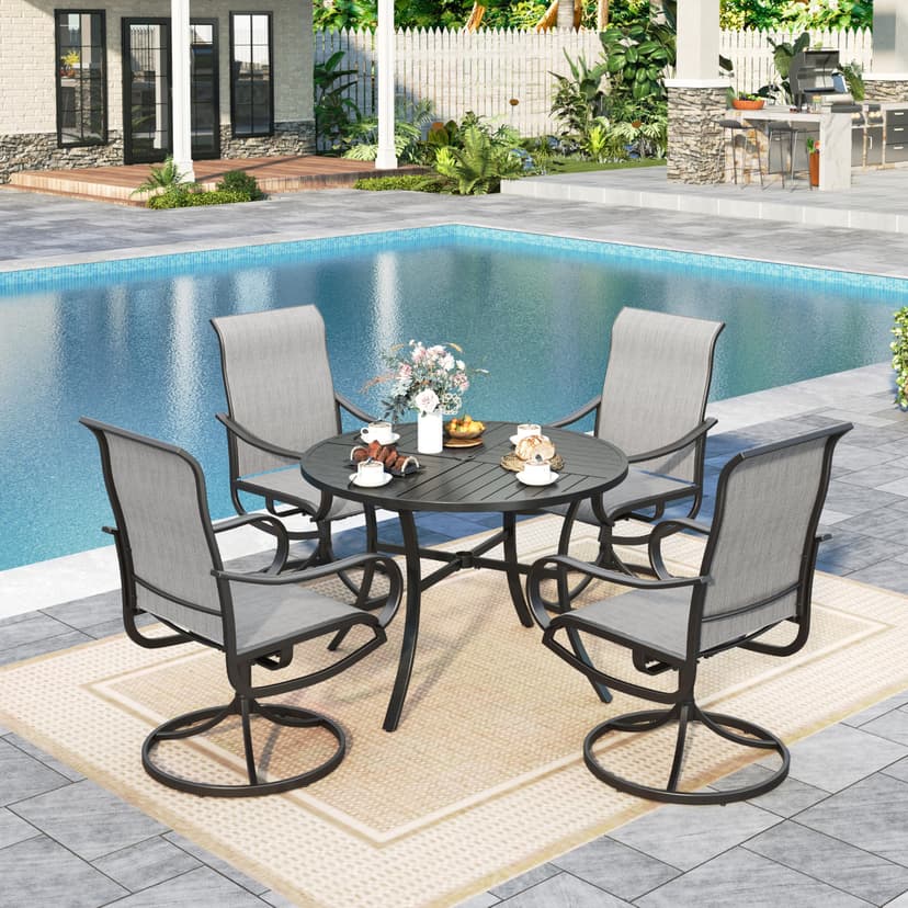 Sophia & William Outdoor Dining Set Patio Dining Set for 4 Round Patio Table and Chairs Set 5 Pieces with Swivel Patio Chairs 42" Metal Table for Garden Pool All Weather Grey