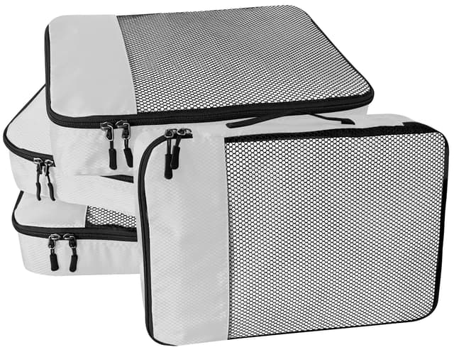 WTREE 4-Piece Packing Cubes Travel Accessories Set for Suitcases - Luggage Organizer Bags with Double Zipper - Mesh Top - Small - Beige